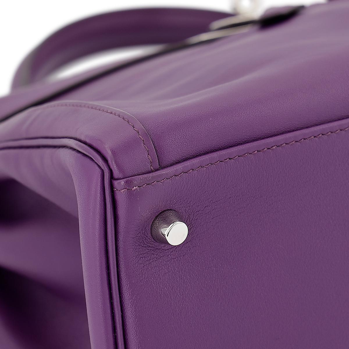 HERMÈS Kelly Lakis 35 handbag in Ultraviolet Swift leather with Palladium hardware - 8