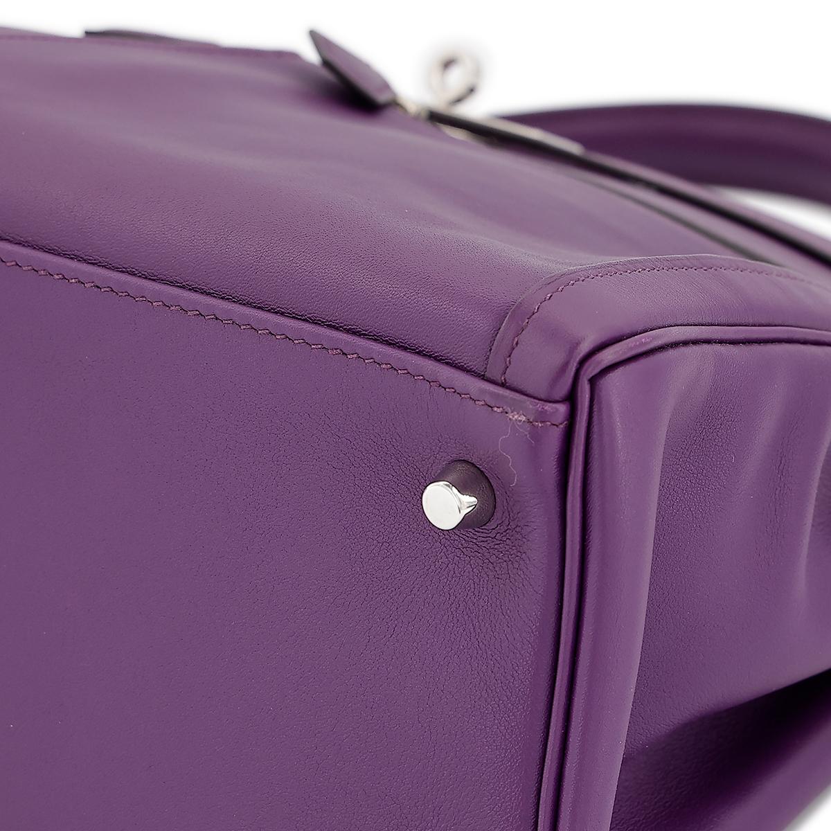 HERMÈS Kelly Lakis 35 handbag in Ultraviolet Swift leather with Palladium hardware - 9