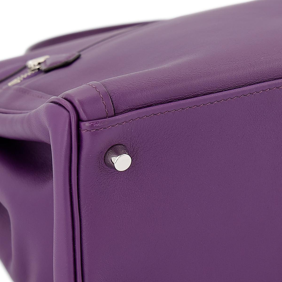 HERMÈS Kelly Lakis 35 handbag in Ultraviolet Swift leather with Palladium hardware - 10