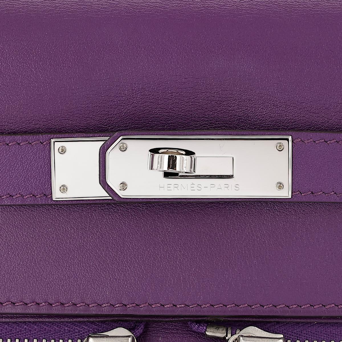 HERMÈS Kelly Lakis 35 handbag in Ultraviolet Swift leather with Palladium hardware - 14