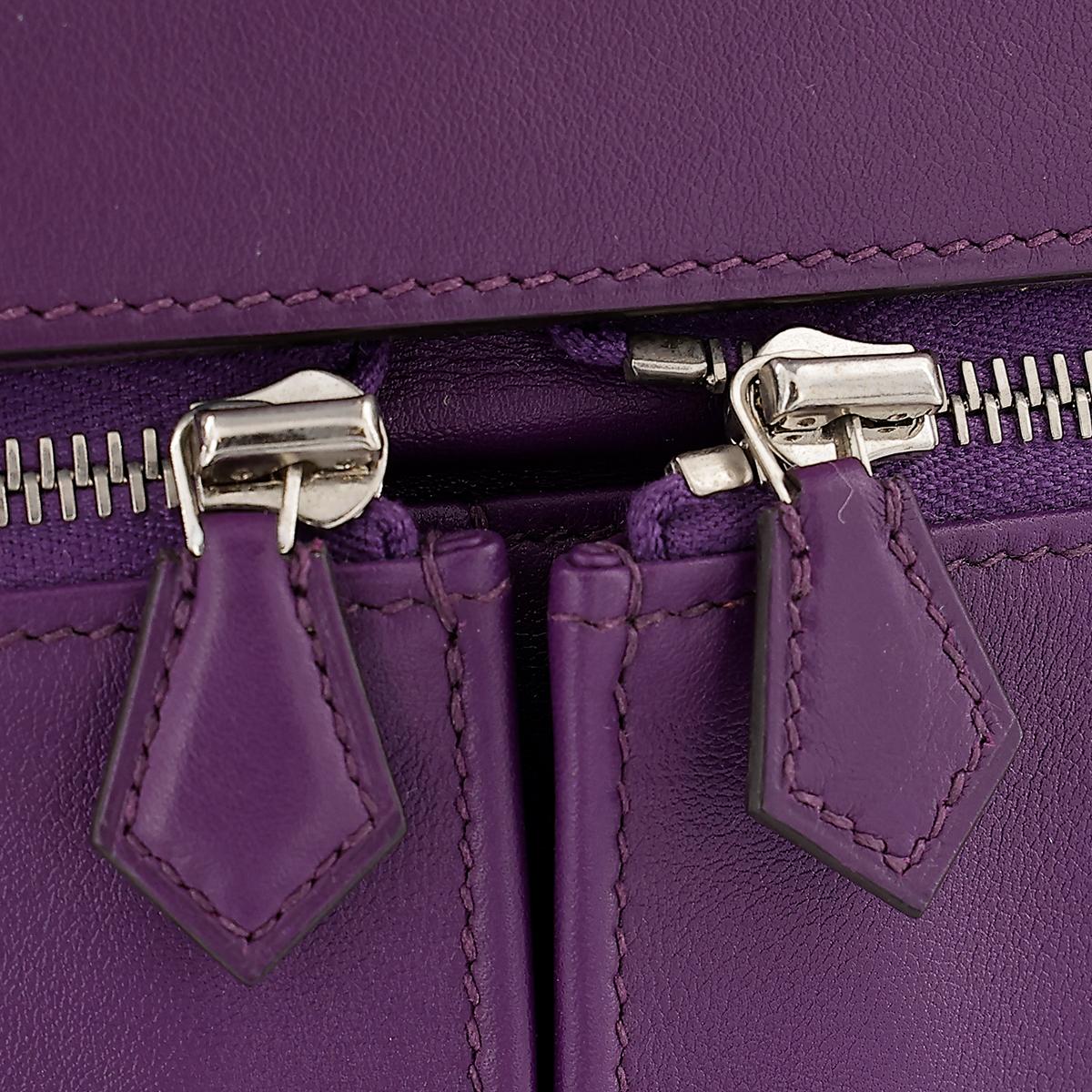 HERMÈS Kelly Lakis 35 handbag in Ultraviolet Swift leather with Palladium hardware - 13