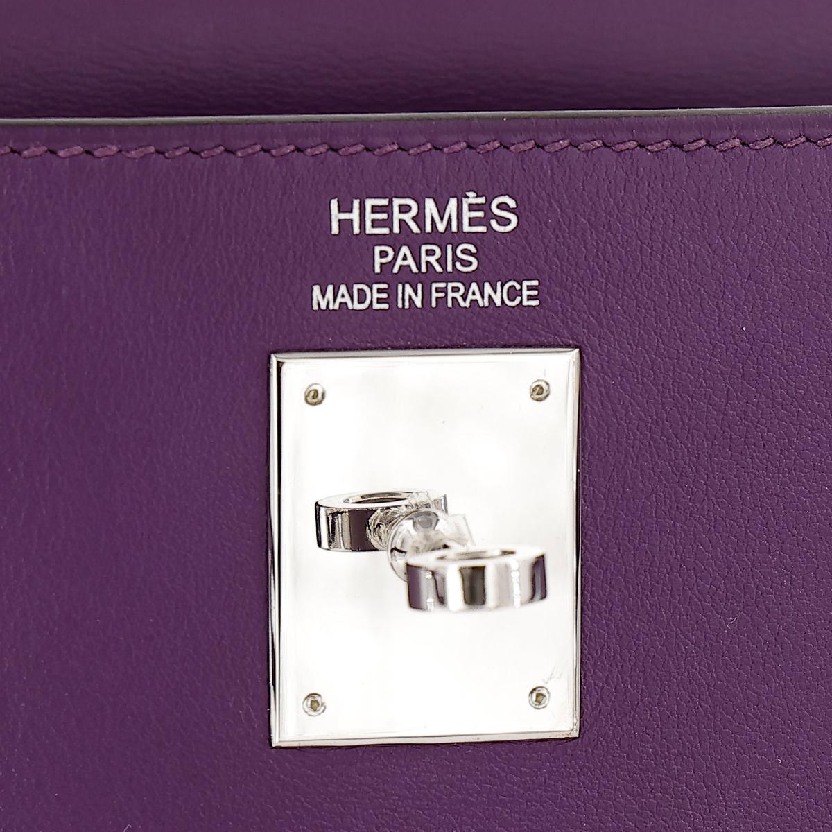 HERMÈS Kelly Lakis 35 handbag in Ultraviolet Swift leather with Palladium hardware - 16