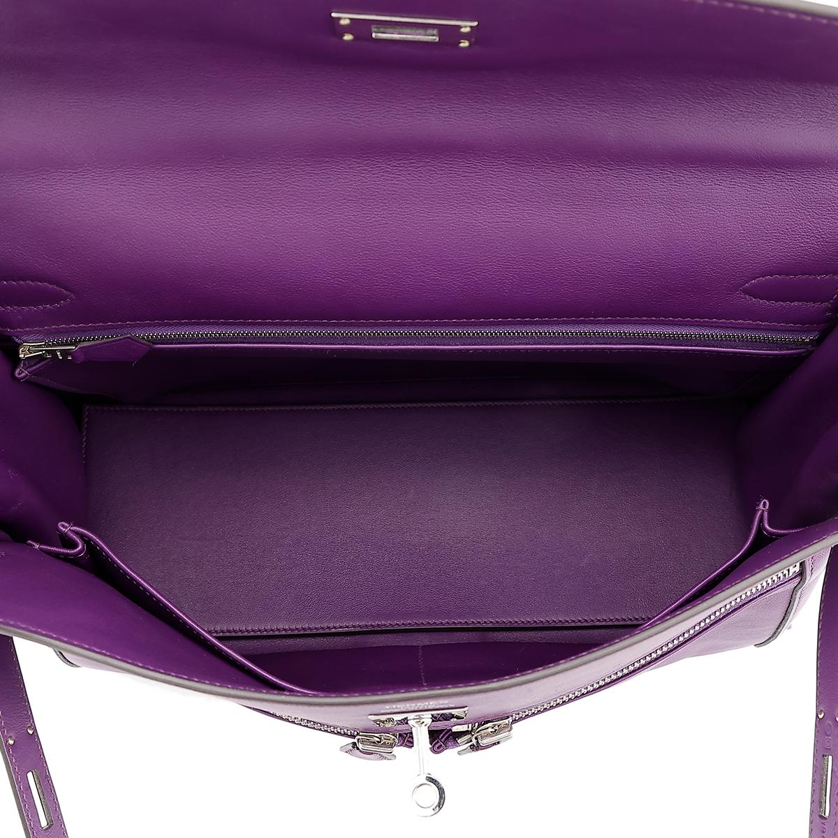 HERMÈS Kelly Lakis 35 handbag in Ultraviolet Swift leather with Palladium hardware - 17
