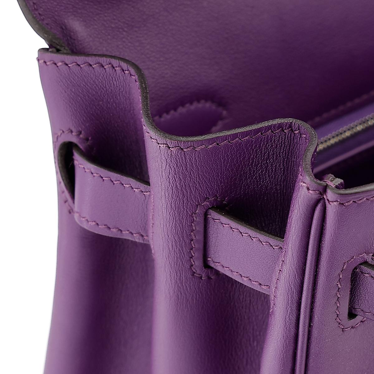 HERMÈS Kelly Lakis 35 handbag in Ultraviolet Swift leather with Palladium hardware - 19
