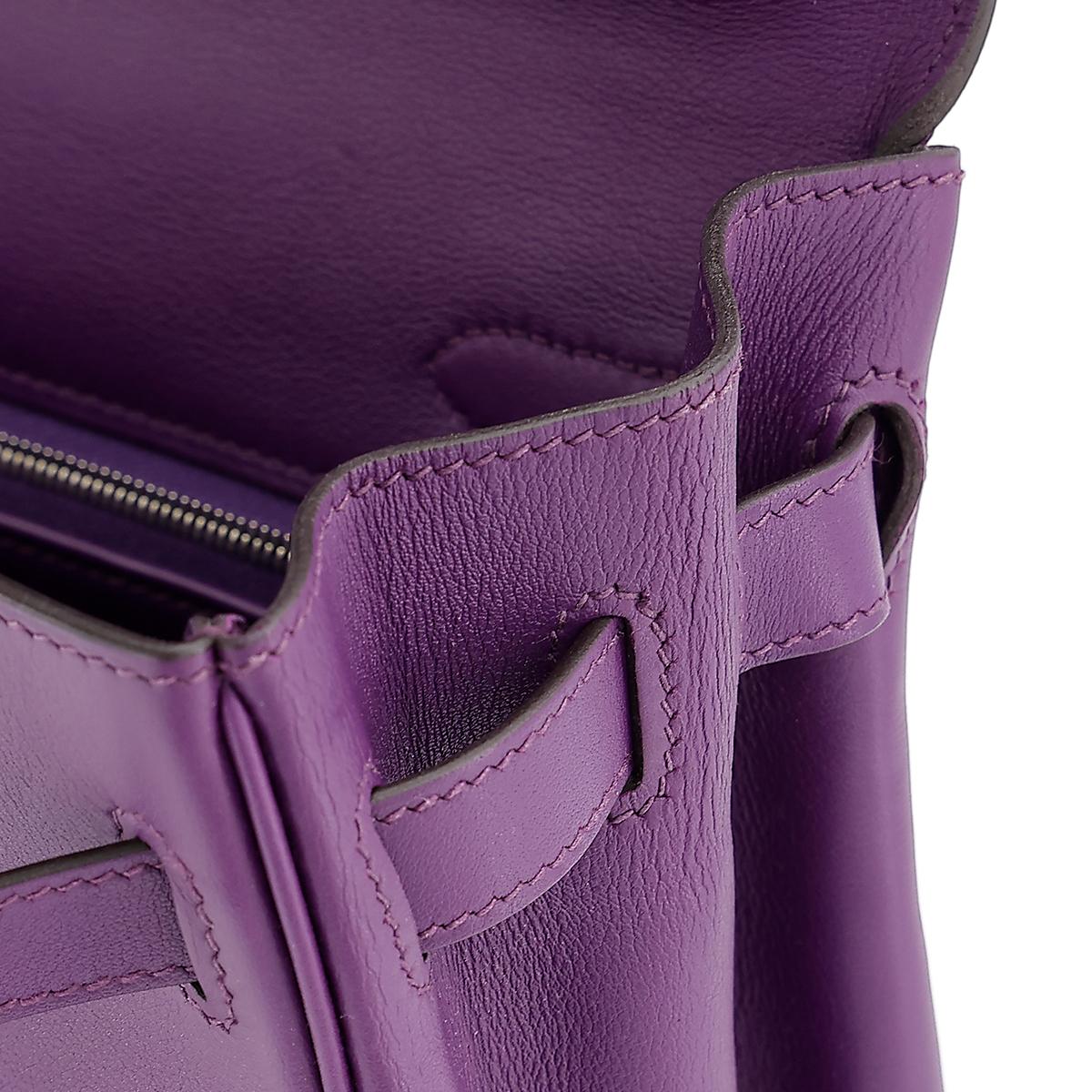HERMÈS Kelly Lakis 35 handbag in Ultraviolet Swift leather with Palladium hardware - 18