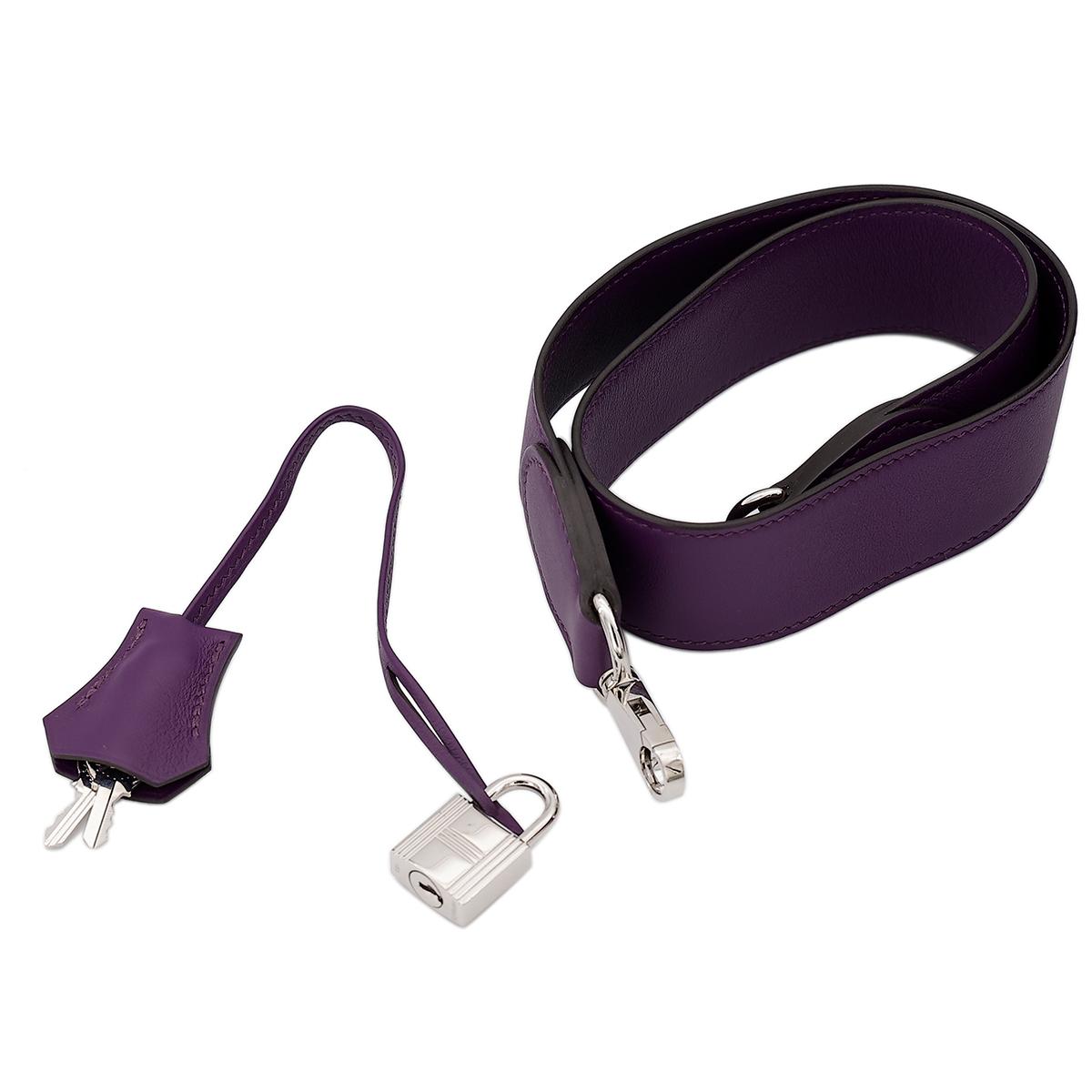 HERMÈS Kelly Lakis 35 handbag in Ultraviolet Swift leather with Palladium hardware - 20