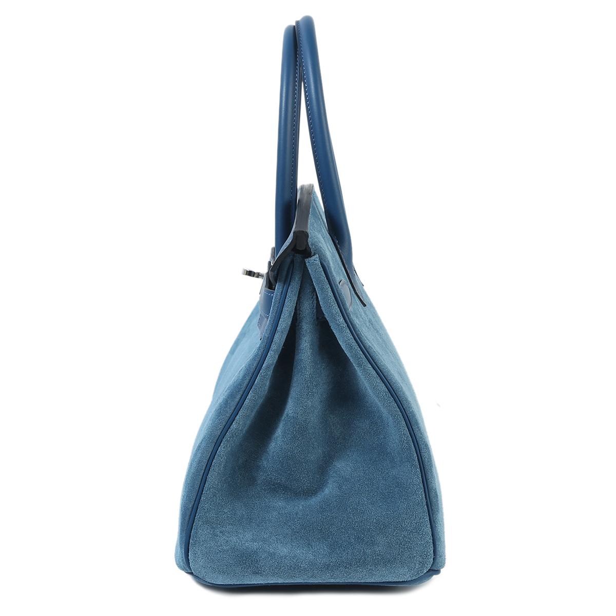 HERMÈS Birkin 30 handbag in Blue Thalassa Swift leather and Doblis suede with Palladium hardware - 4