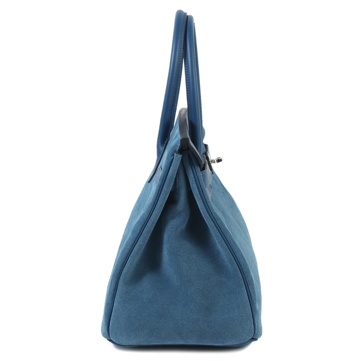 HERMÈS Birkin 30 handbag in Blue Thalassa Swift leather and Doblis suede with Palladium hardware - 5