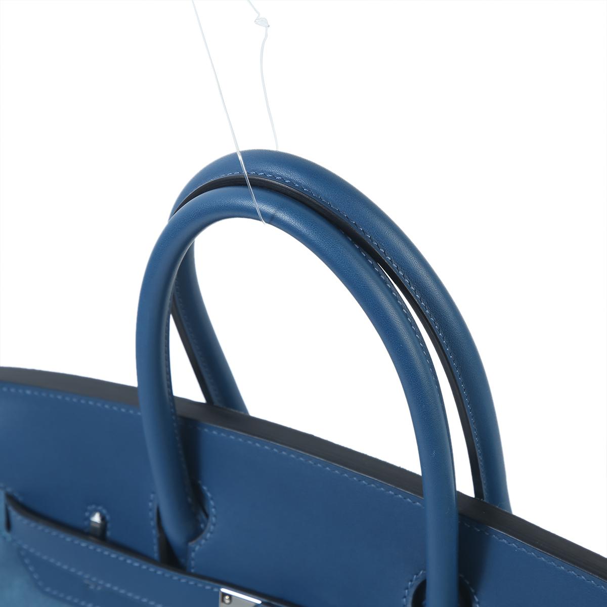HERMÈS Birkin 30 handbag in Blue Thalassa Swift leather and Doblis suede with Palladium hardware - 6