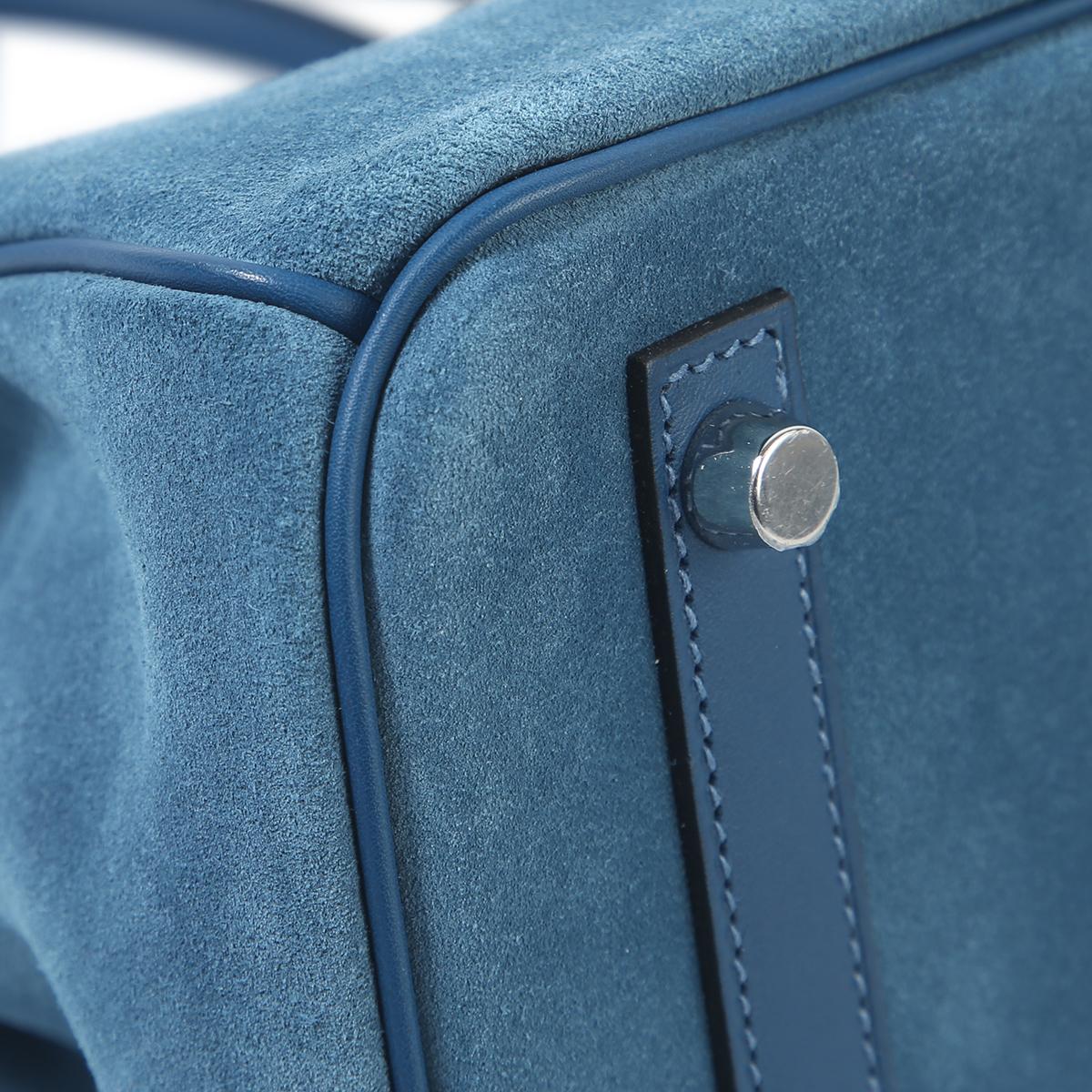 HERMÈS Birkin 30 handbag in Blue Thalassa Swift leather and Doblis suede with Palladium hardware - 10