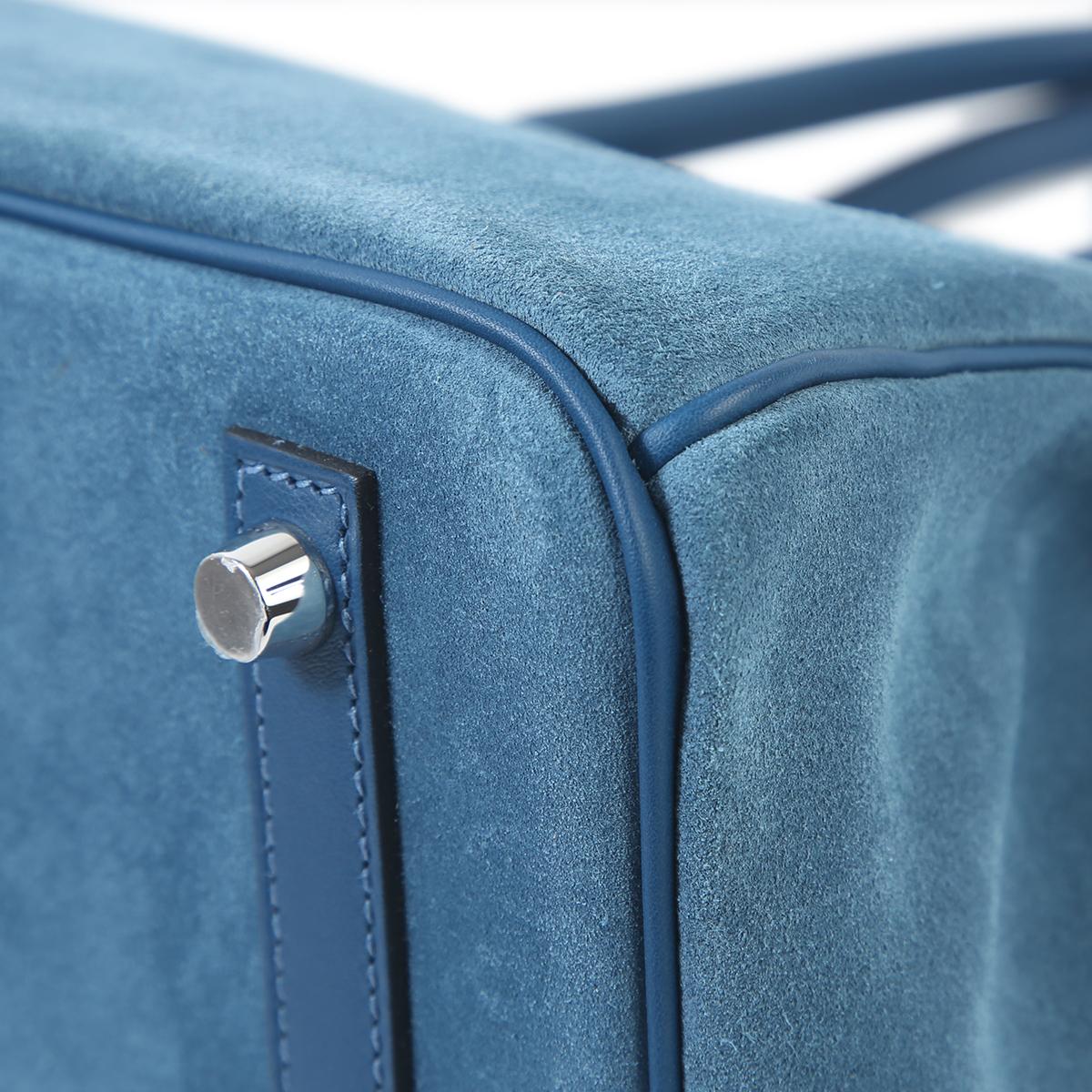 HERMÈS Birkin 30 handbag in Blue Thalassa Swift leather and Doblis suede with Palladium hardware - 9