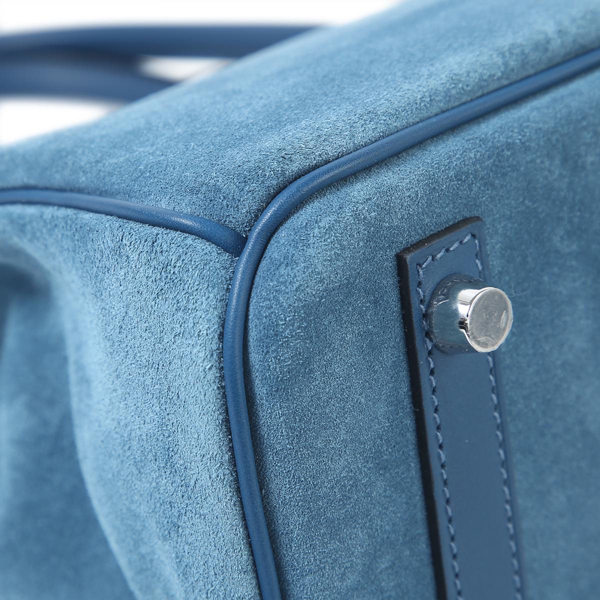 HERMÈS Birkin 30 handbag in Blue Thalassa Swift leather and Doblis suede with Palladium hardware - 8