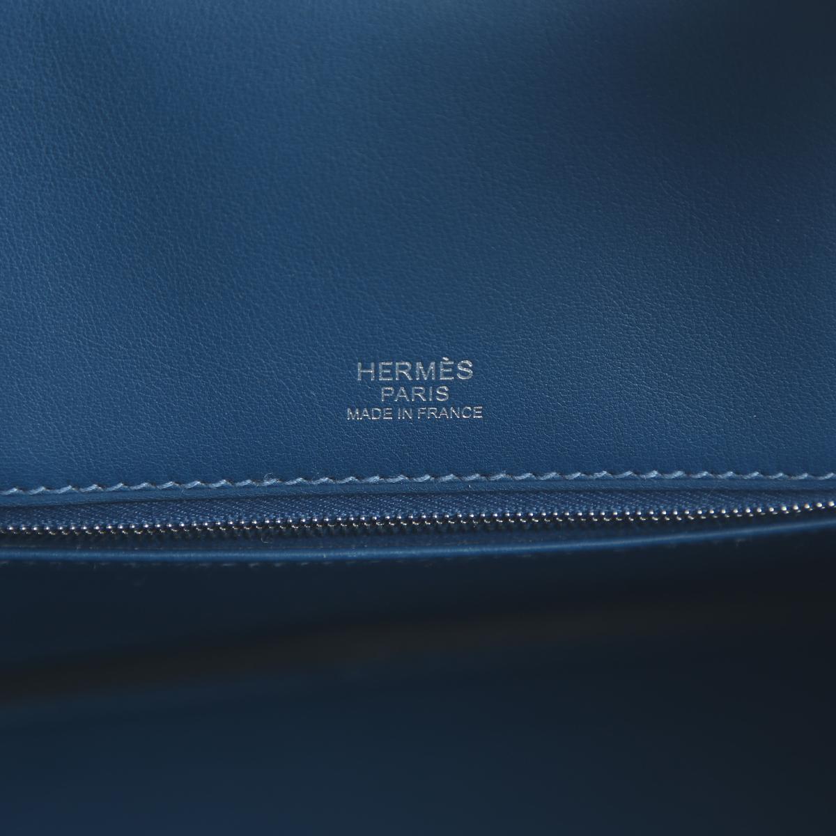 HERMÈS Birkin 30 handbag in Blue Thalassa Swift leather and Doblis suede with Palladium hardware - 14