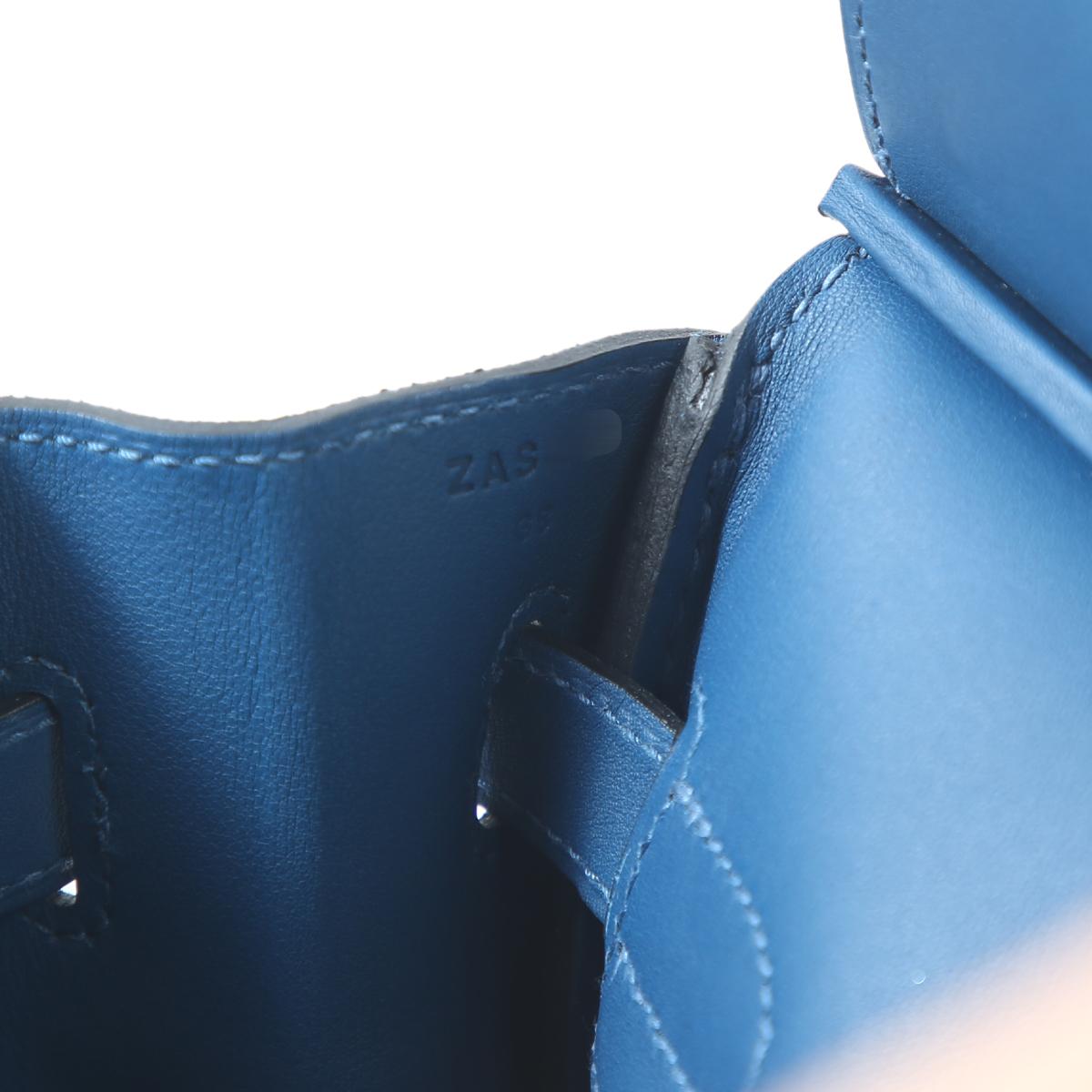 HERMÈS Birkin 30 handbag in Blue Thalassa Swift leather and Doblis suede with Palladium hardware - 15