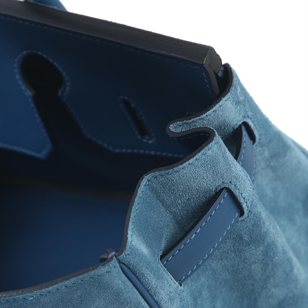 HERMÈS Birkin 30 handbag in Blue Thalassa Swift leather and Doblis suede with Palladium hardware - 16