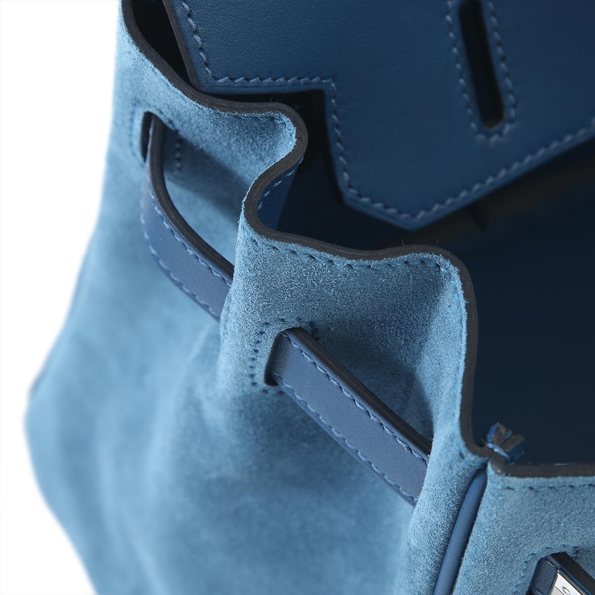 HERMÈS Birkin 30 handbag in Blue Thalassa Swift leather and Doblis suede with Palladium hardware - 17