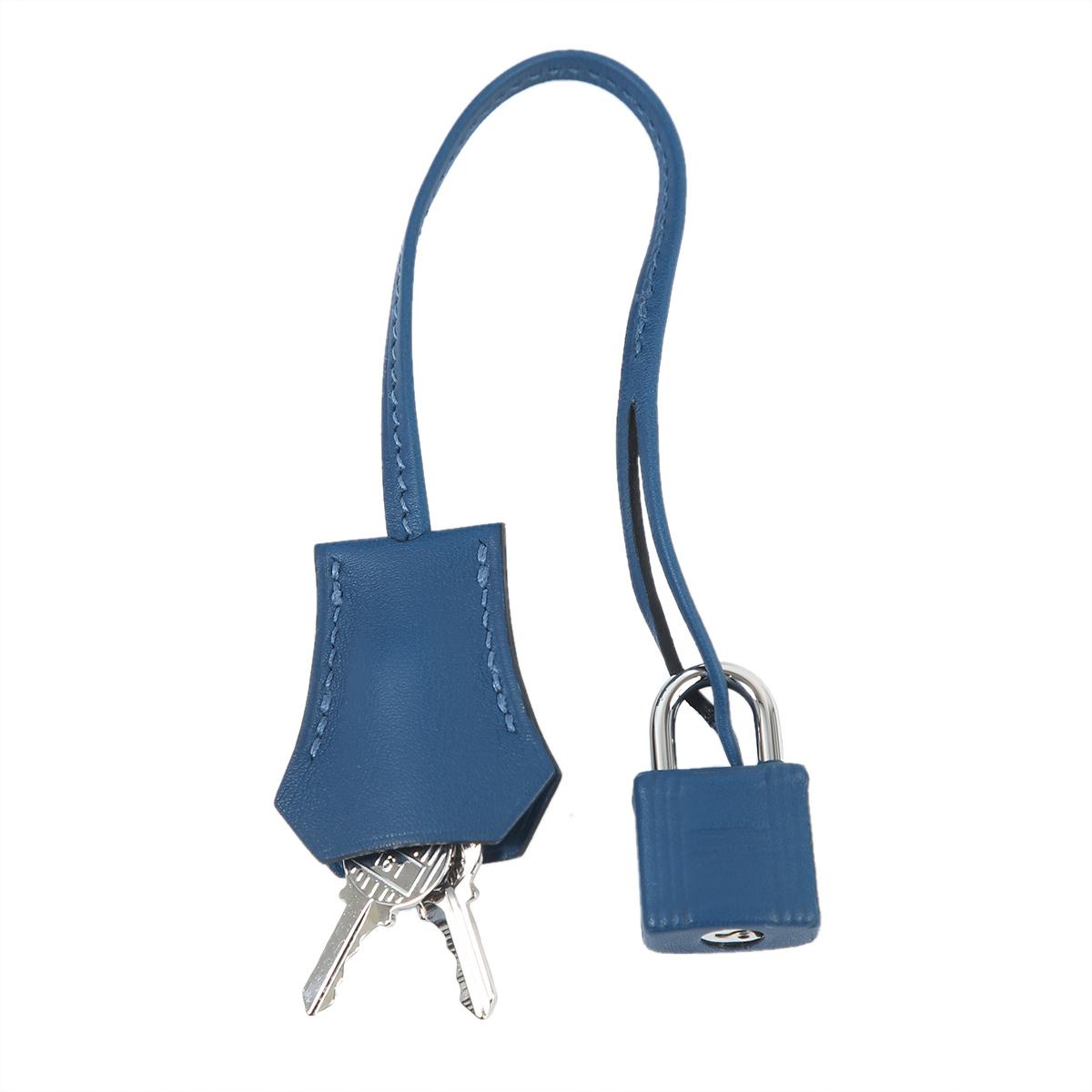 HERMÈS Birkin 30 handbag in Blue Thalassa Swift leather and Doblis suede with Palladium hardware - 18
