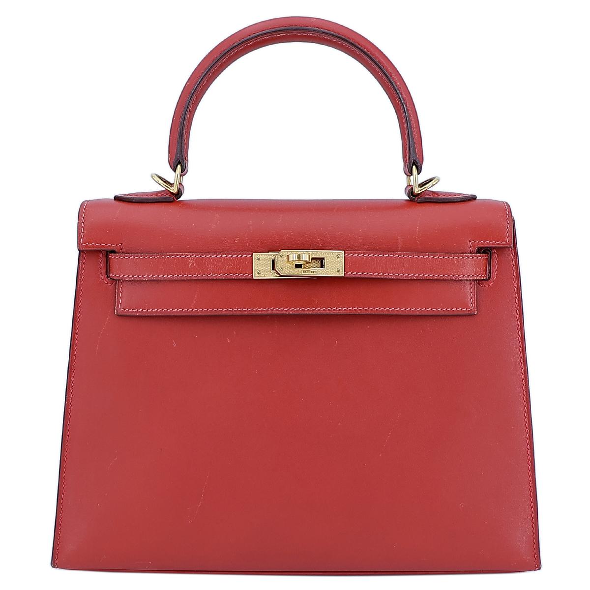 HERMÈS Kelly 25 Sellier handbag in Vermillon Box calfskin with Guilloche hardware - 1