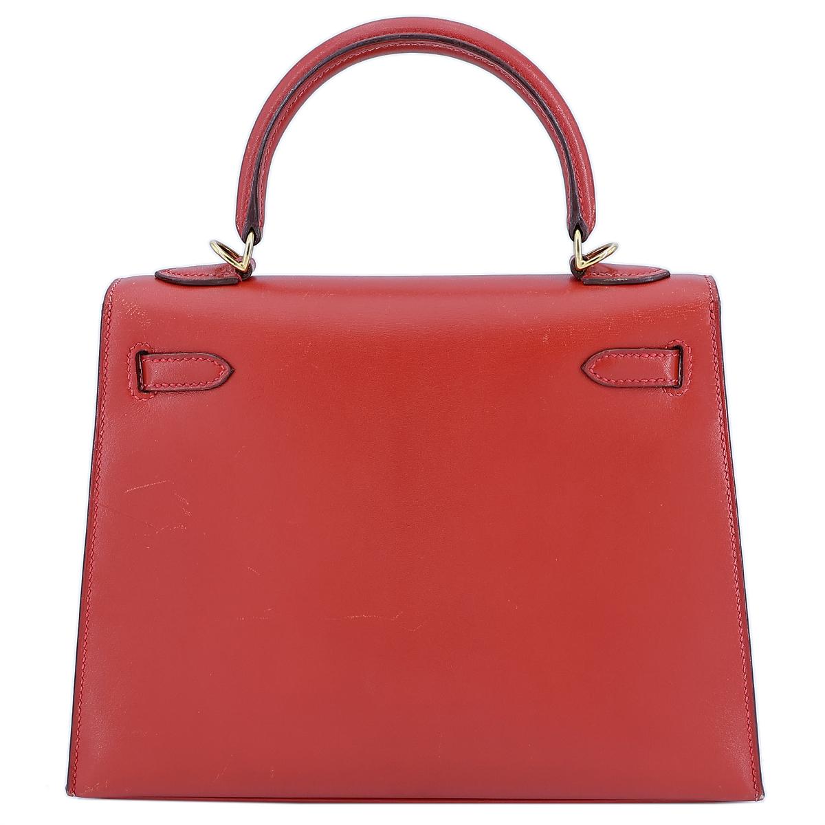 HERMÈS Kelly 25 Sellier handbag in Vermillon Box calfskin with Guilloche hardware - 3