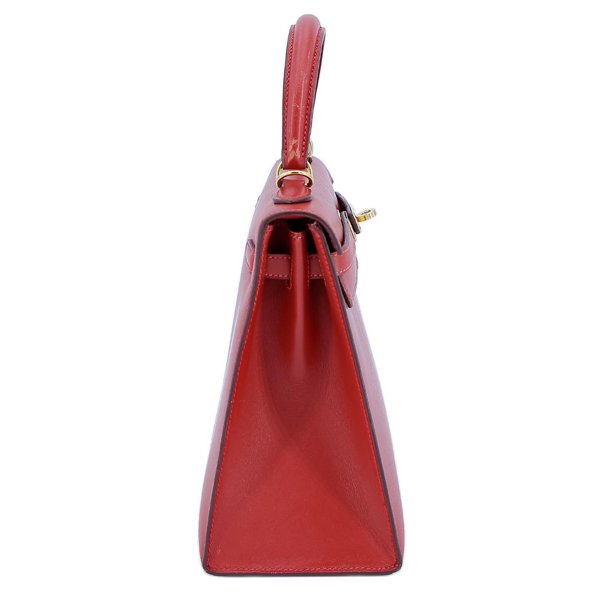 HERMÈS Kelly 25 Sellier handbag in Vermillon Box calfskin with Guilloche hardware - 5