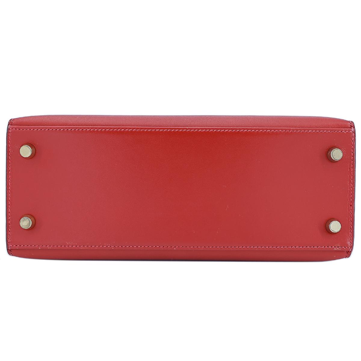 HERMÈS Kelly 25 Sellier handbag in Vermillon Box calfskin with Guilloche hardware - 9