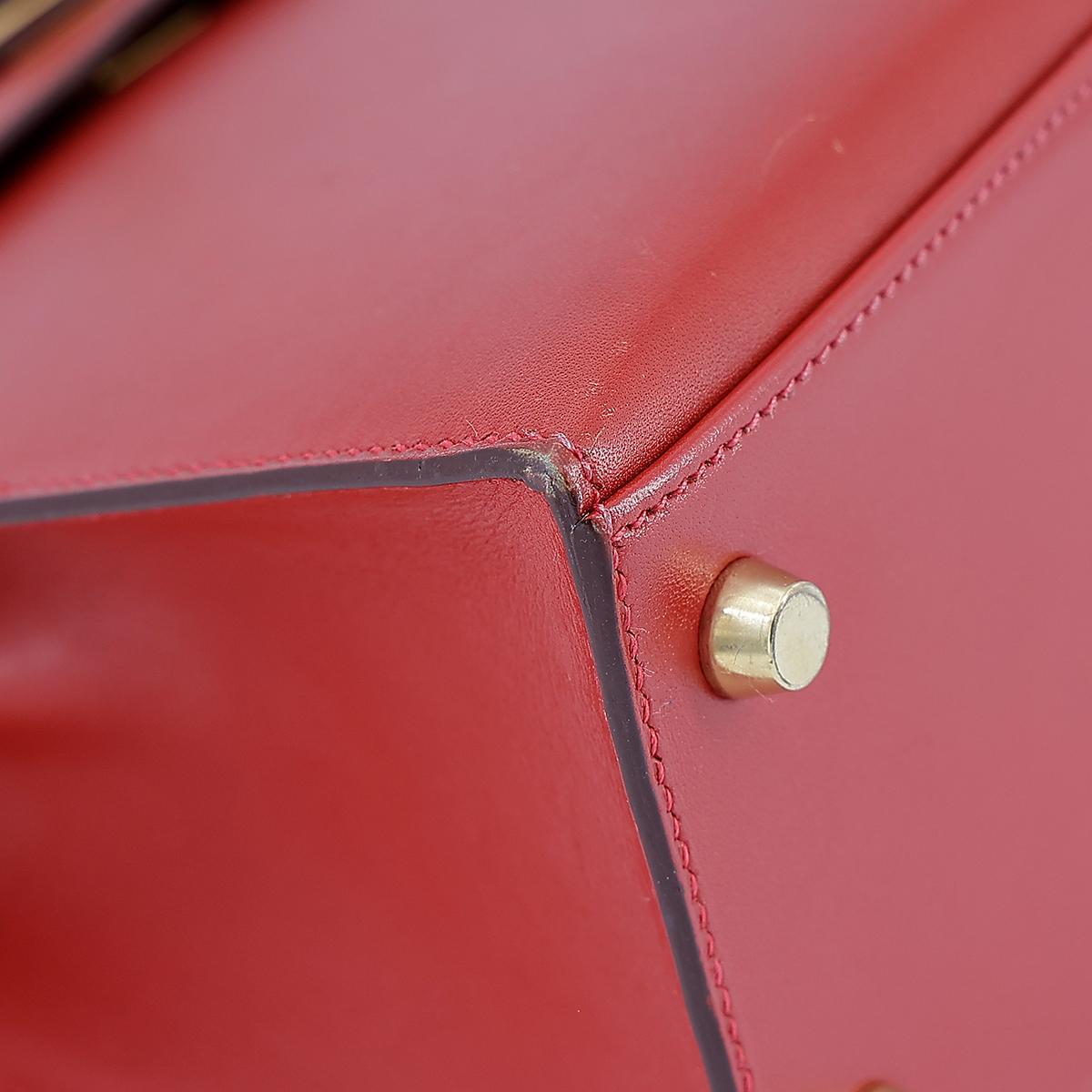 HERMÈS Kelly 25 Sellier handbag in Vermillon Box calfskin with Guilloche hardware - 10