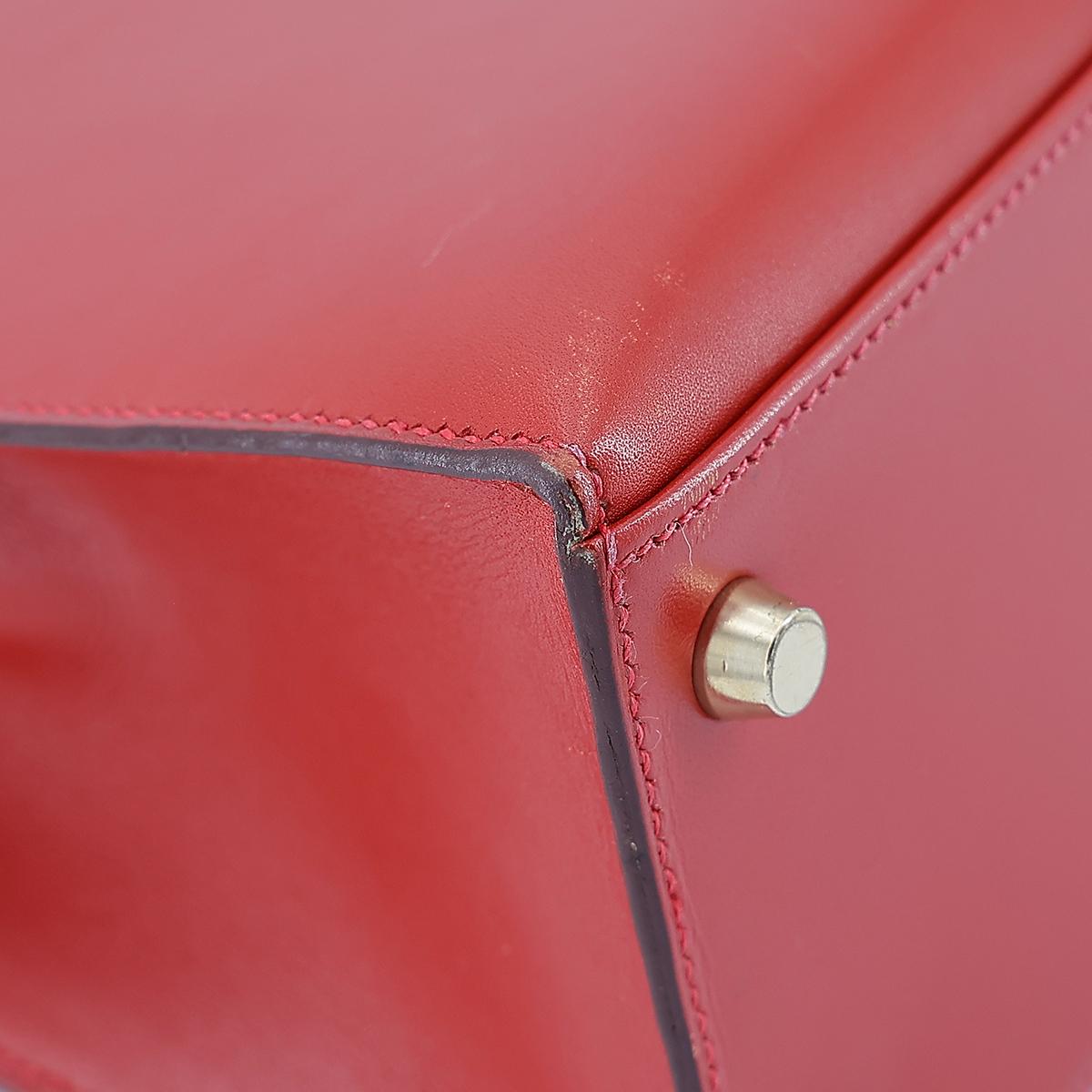 HERMÈS Kelly 25 Sellier handbag in Vermillon Box calfskin with Guilloche hardware - 13