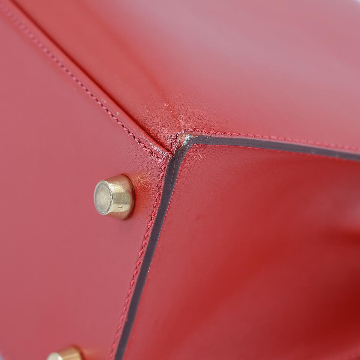 HERMÈS Kelly 25 Sellier handbag in Vermillon Box calfskin with Guilloche hardware - 12