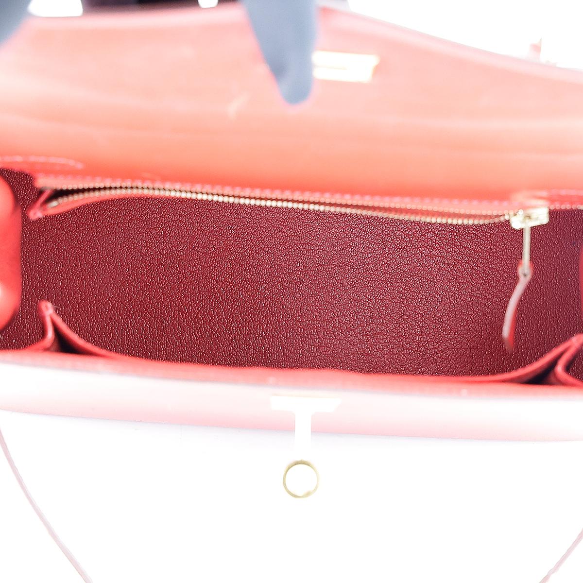 HERMÈS Kelly 25 Sellier handbag in Vermillon Box calfskin with Guilloche hardware - 18