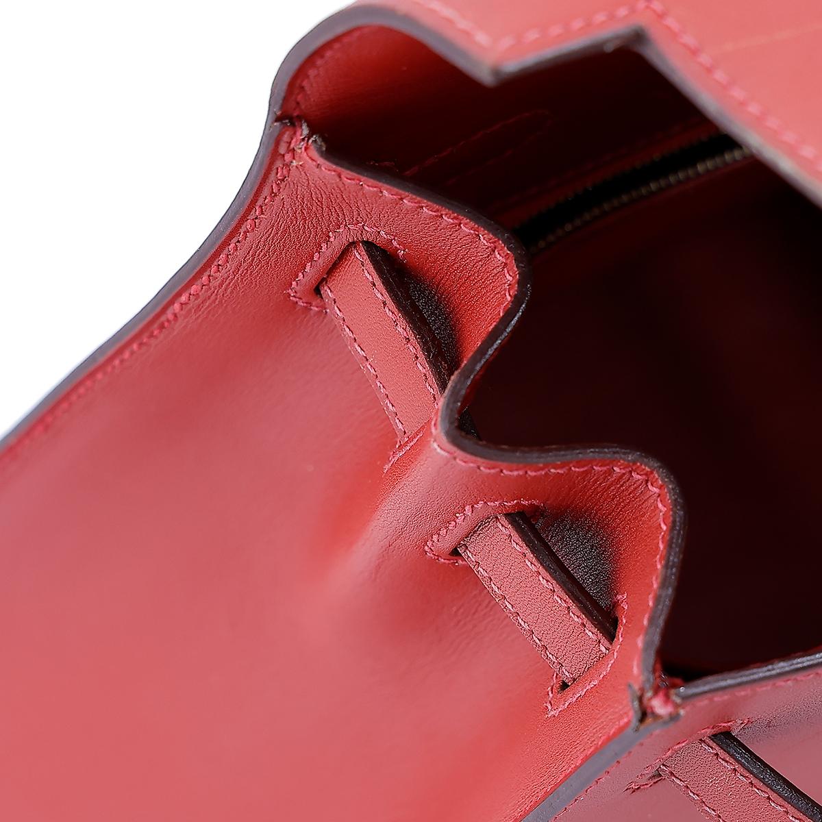HERMÈS Kelly 25 Sellier handbag in Vermillon Box calfskin with Guilloche hardware - 20