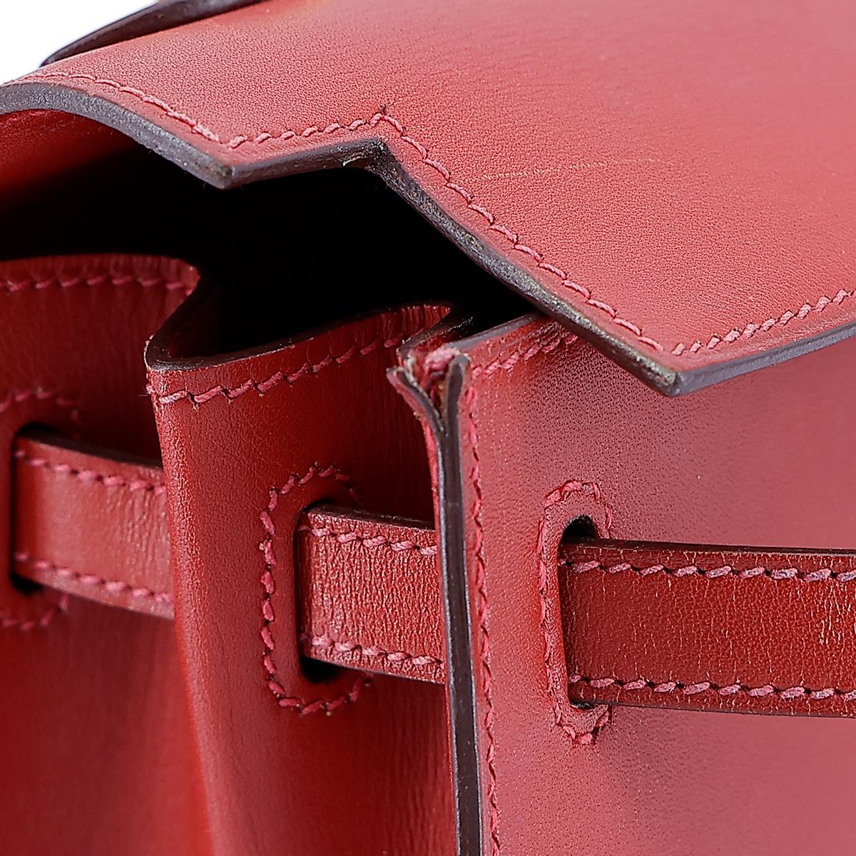 HERMÈS Kelly 25 Sellier handbag in Vermillon Box calfskin with Guilloche hardware - 22