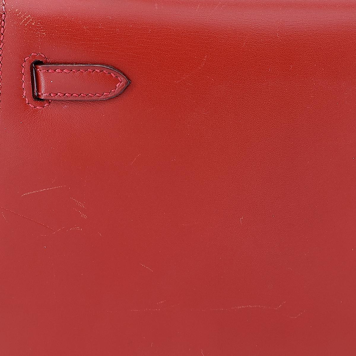 HERMÈS Kelly 25 Sellier handbag in Vermillon Box calfskin with Guilloche hardware - 4