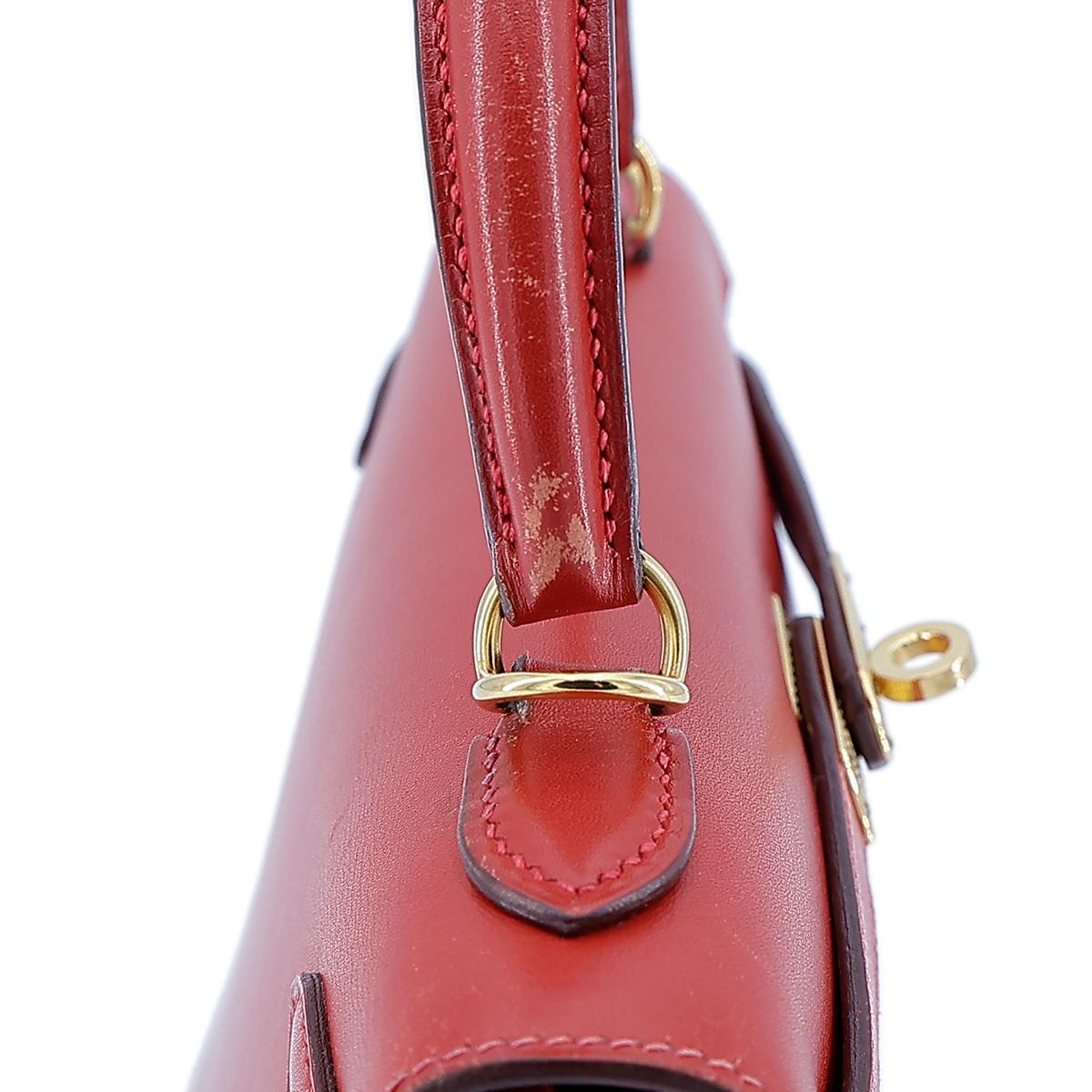 HERMÈS Kelly 25 Sellier handbag in Vermillon Box calfskin with Guilloche hardware - 8