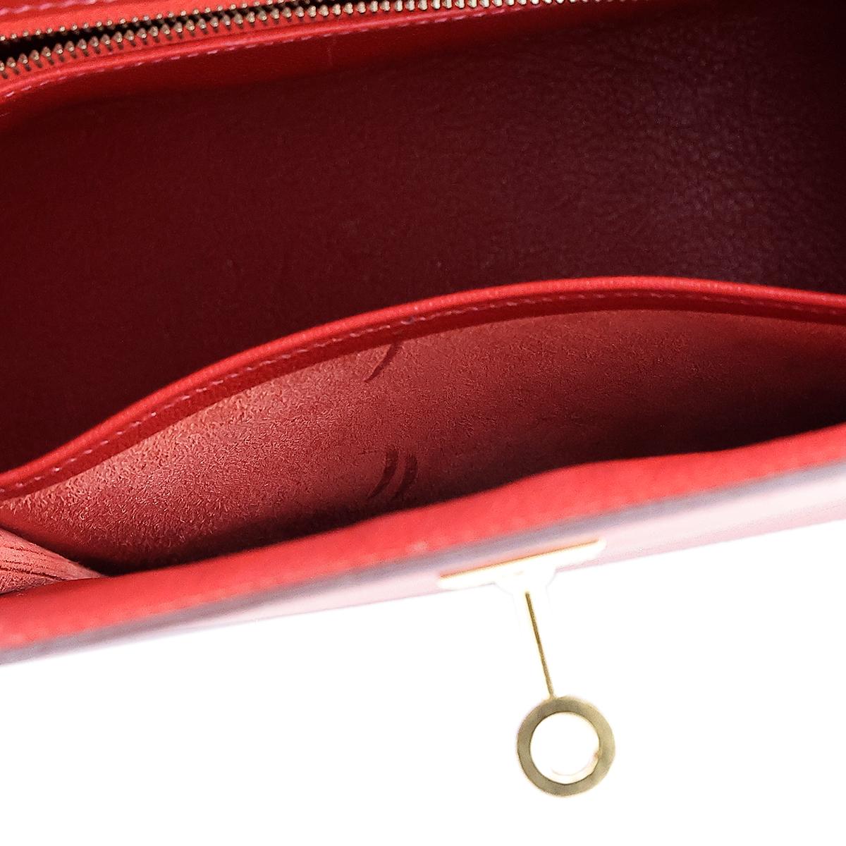 HERMÈS Kelly 25 Sellier handbag in Vermillon Box calfskin with Guilloche hardware - 19