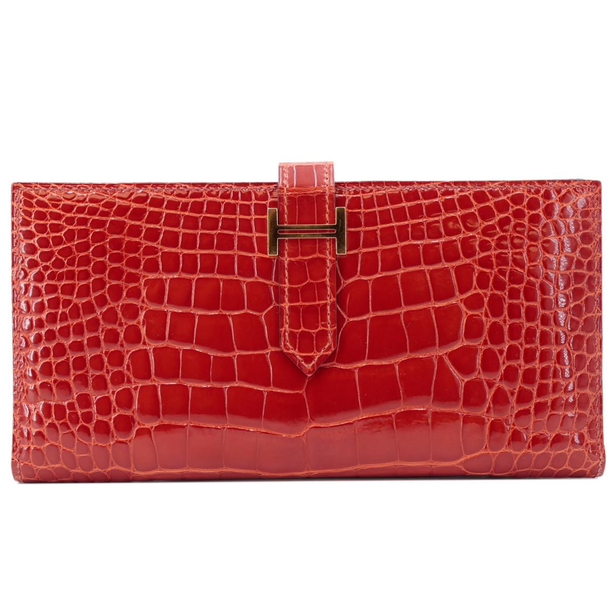 Very Good ( Rank A) HERMÈS Bearn Soufflet Sanguine (9M) Alligator Gold hardware Square R (2014) - 1