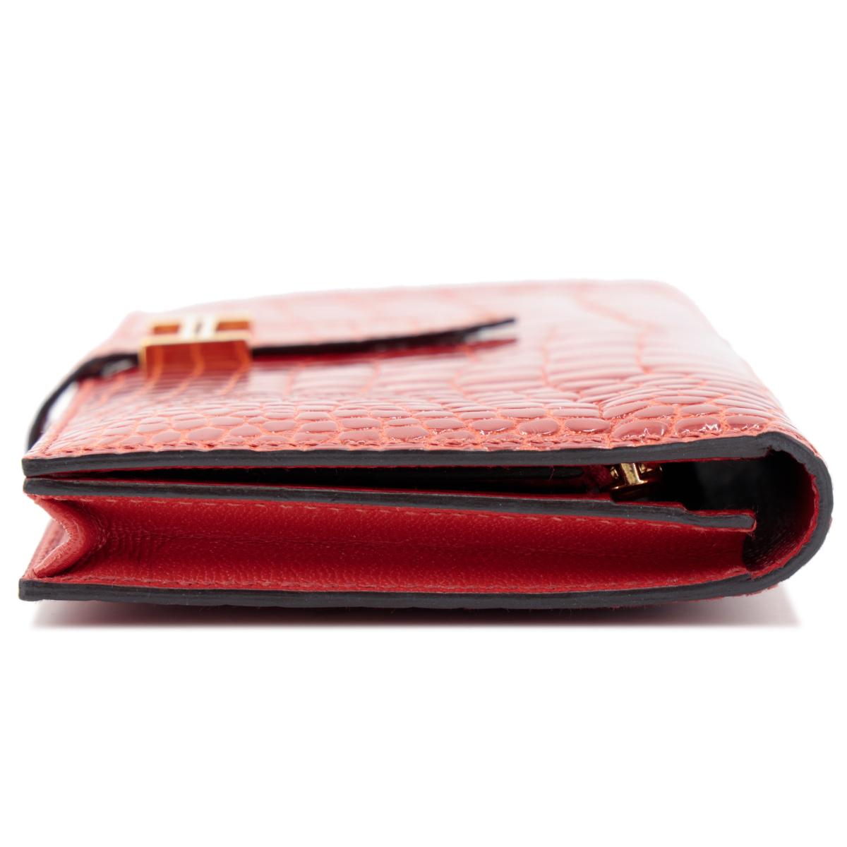 Very Good ( Rank A) HERMÈS Bearn Soufflet Sanguine (9M) Alligator Gold hardware Square R (2014) - 7