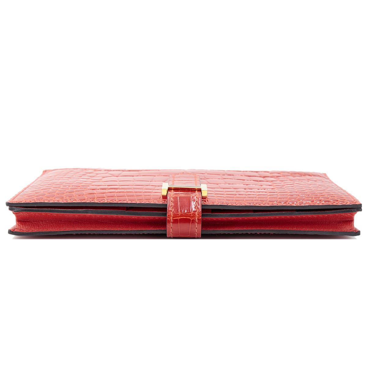 Very Good ( Rank A) HERMÈS Bearn Soufflet Sanguine (9M) Alligator Gold hardware Square R (2014) - 5