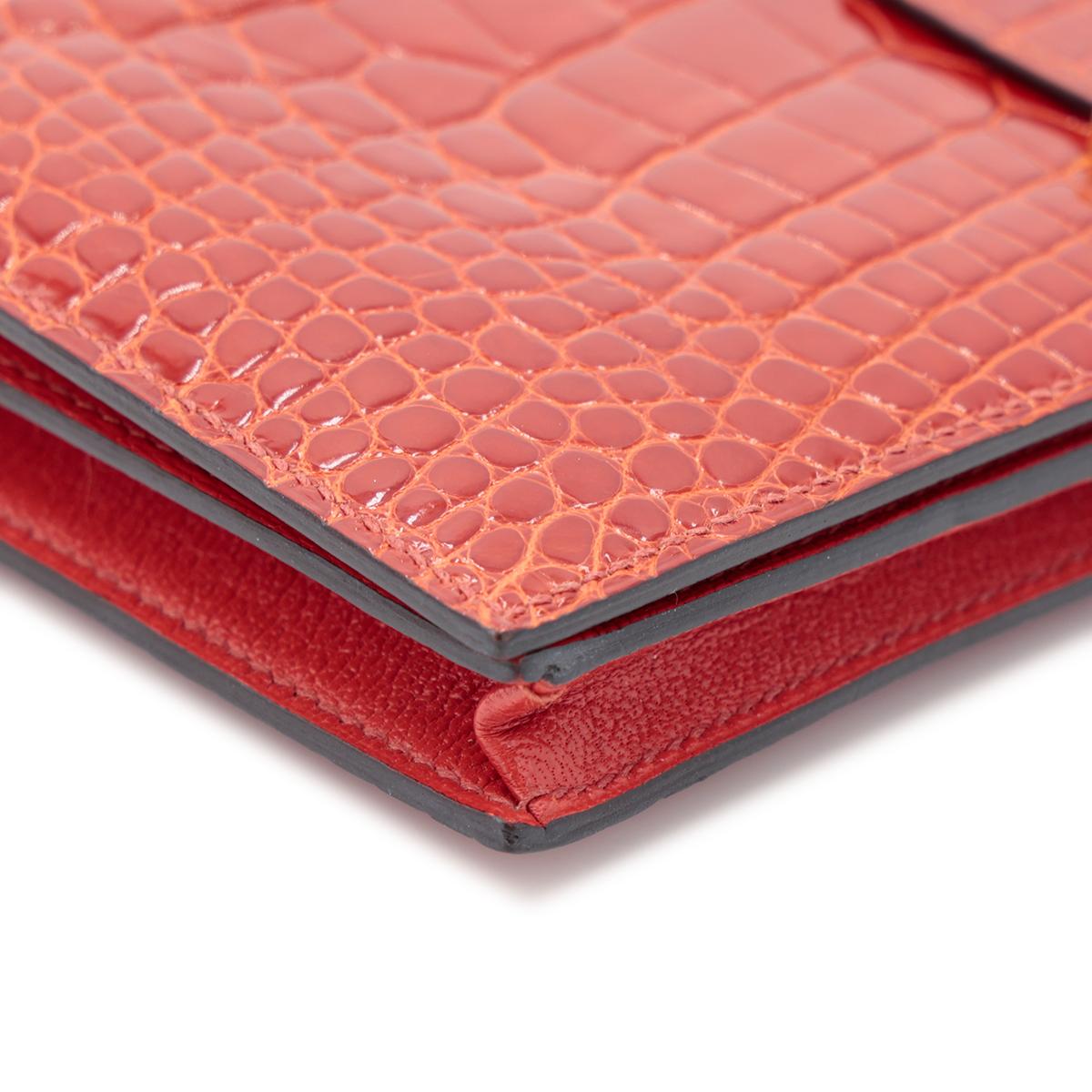 Very Good ( Rank A) HERMÈS Bearn Soufflet Sanguine (9M) Alligator Gold hardware Square R (2014) - 8