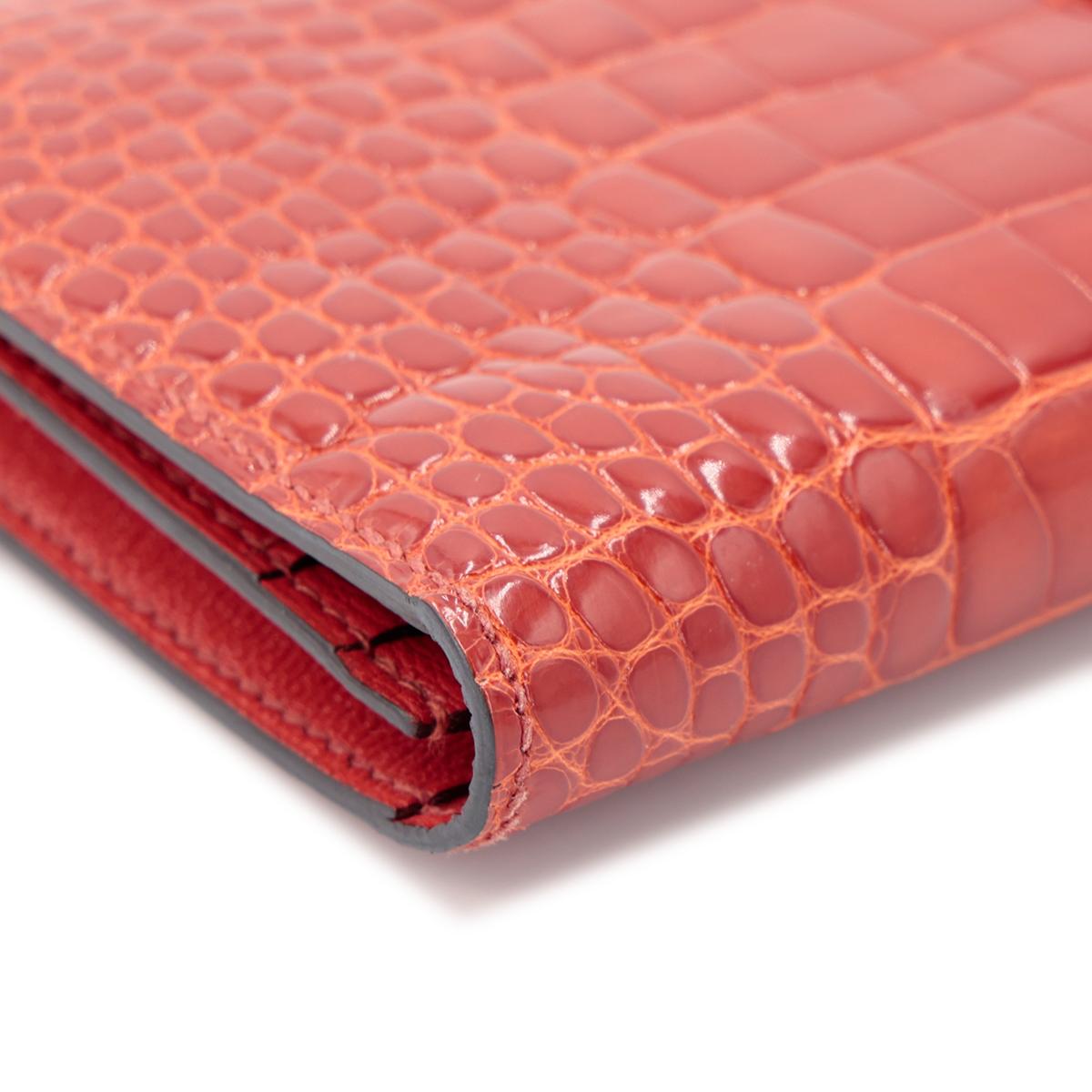 Very Good ( Rank A) HERMÈS Bearn Soufflet Sanguine (9M) Alligator Gold hardware Square R (2014) - 12