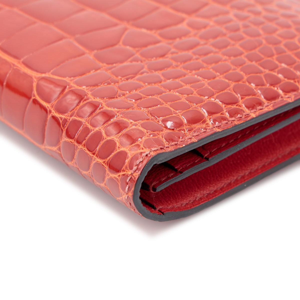 Very Good ( Rank A) HERMÈS Bearn Soufflet Sanguine (9M) Alligator Gold hardware Square R (2014) - 13