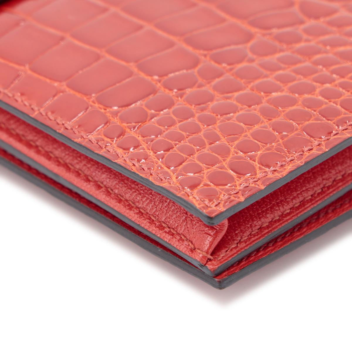 Very Good ( Rank A) HERMÈS Bearn Soufflet Sanguine (9M) Alligator Gold hardware Square R (2014) - 11
