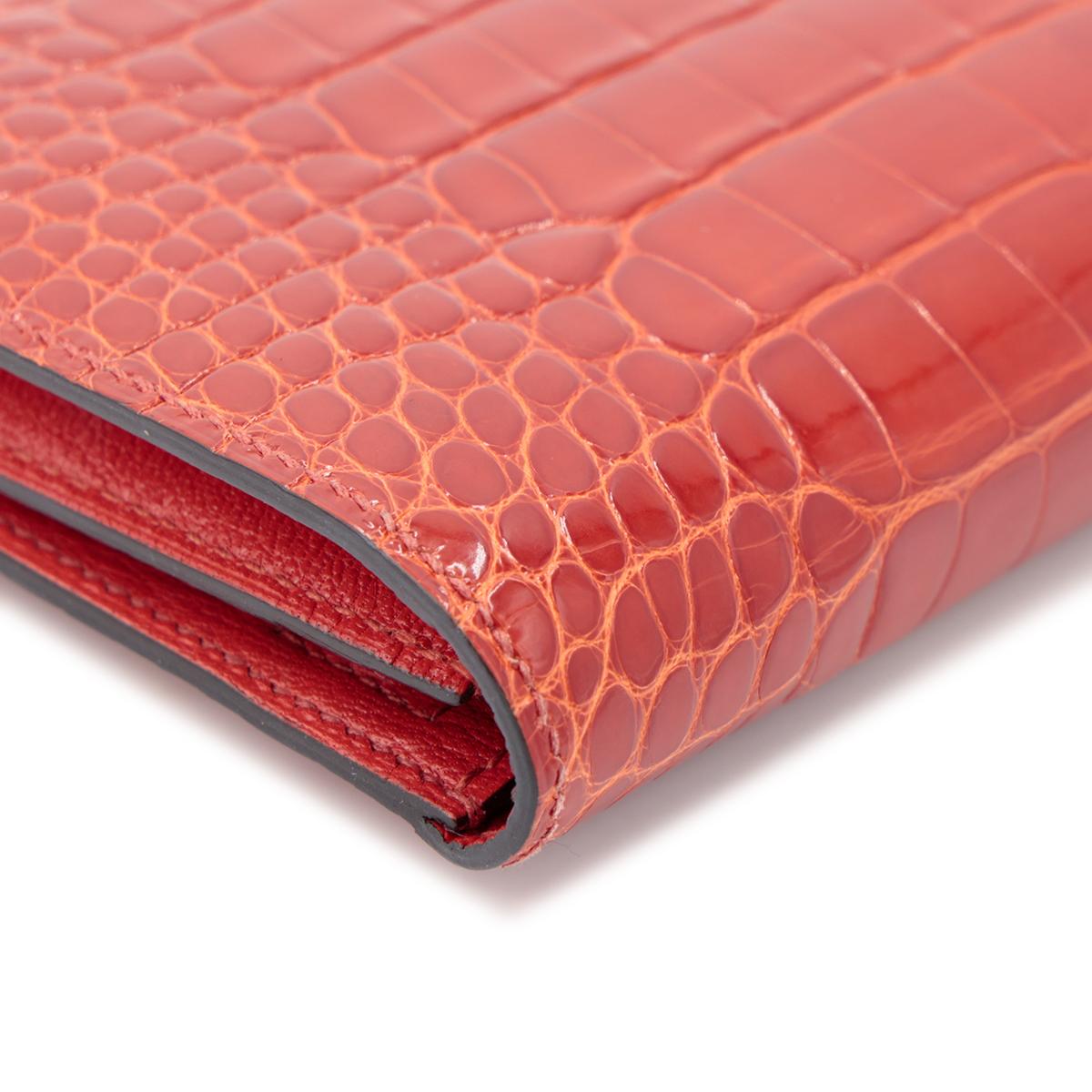 Very Good ( Rank A) HERMÈS Bearn Soufflet Sanguine (9M) Alligator Gold hardware Square R (2014) - 15