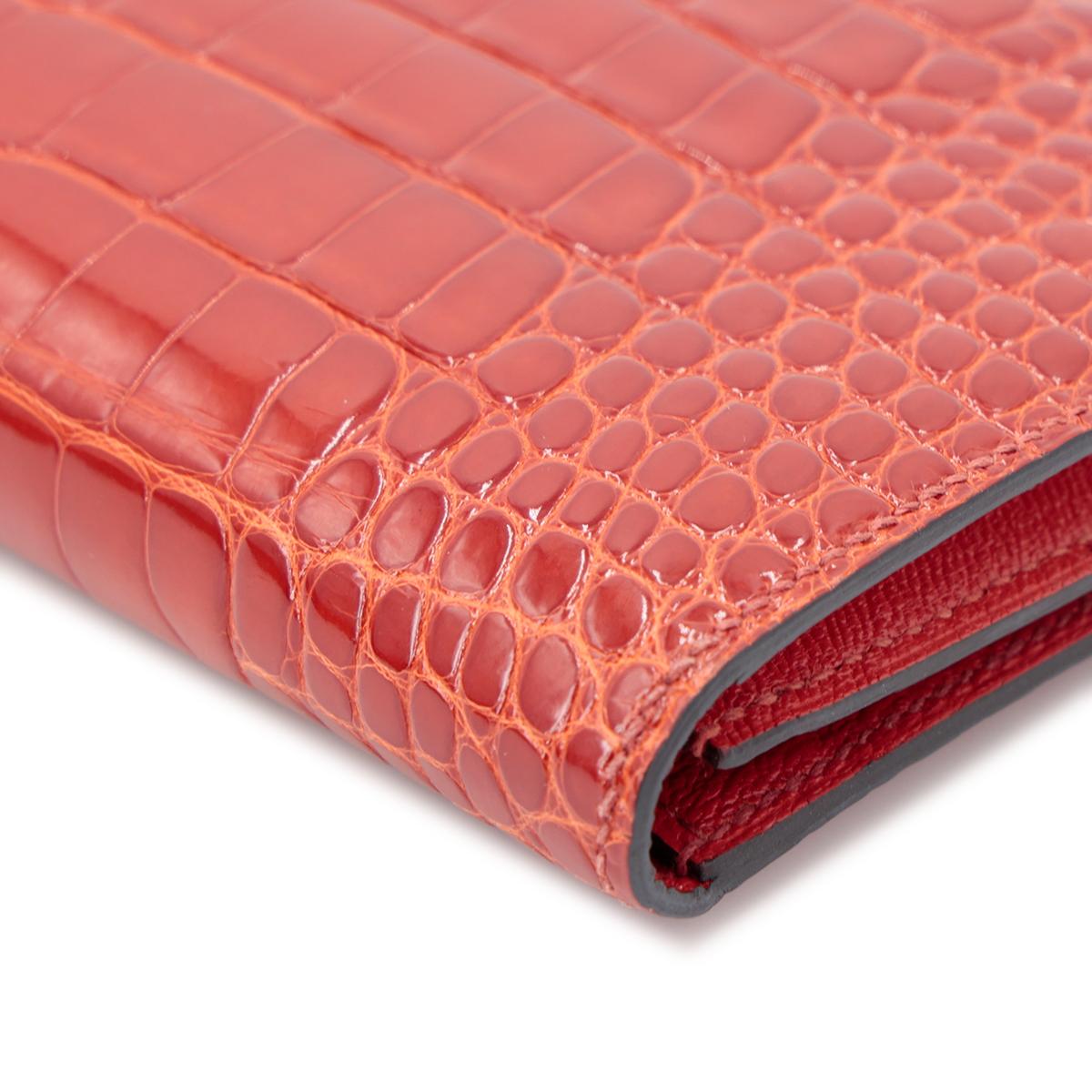 Very Good ( Rank A) HERMÈS Bearn Soufflet Sanguine (9M) Alligator Gold hardware Square R (2014) - 14