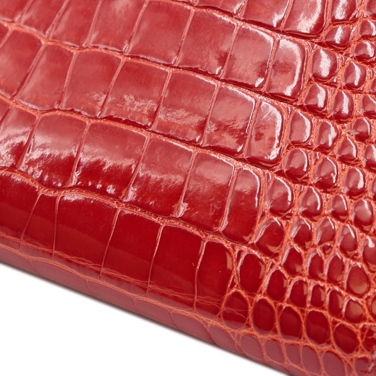 Very Good ( Rank A) HERMÈS Bearn Soufflet Sanguine (9M) Alligator Gold hardware Square R (2014) - 16