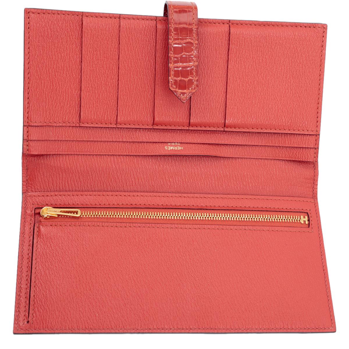 Very Good ( Rank A) HERMÈS Bearn Soufflet Sanguine (9M) Alligator Gold hardware Square R (2014) - 18