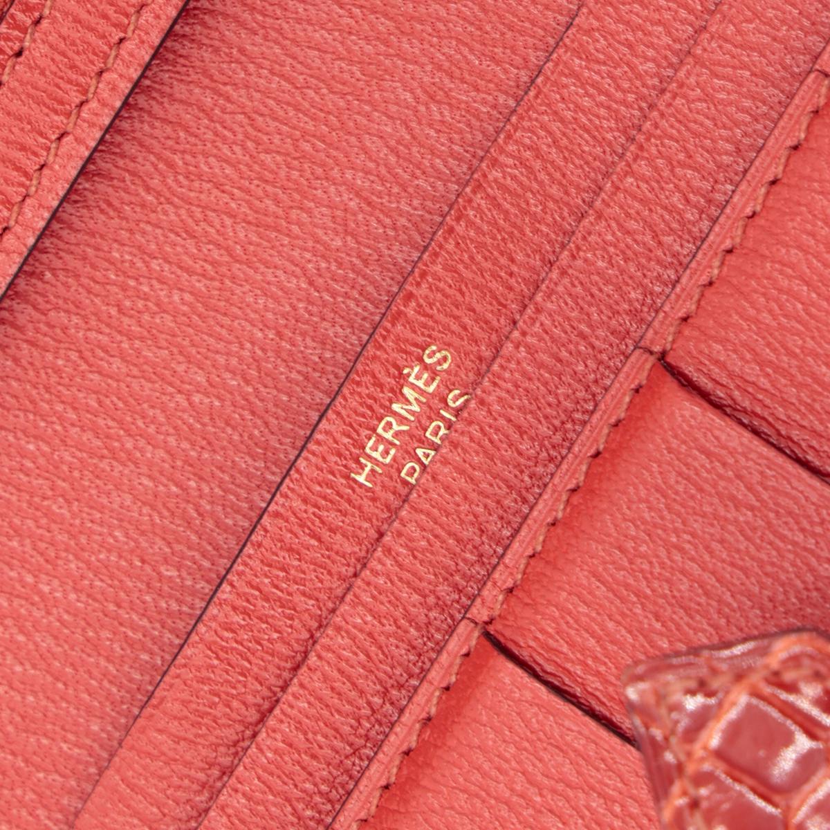 Very Good ( Rank A) HERMÈS Bearn Soufflet Sanguine (9M) Alligator Gold hardware Square R (2014) - 19