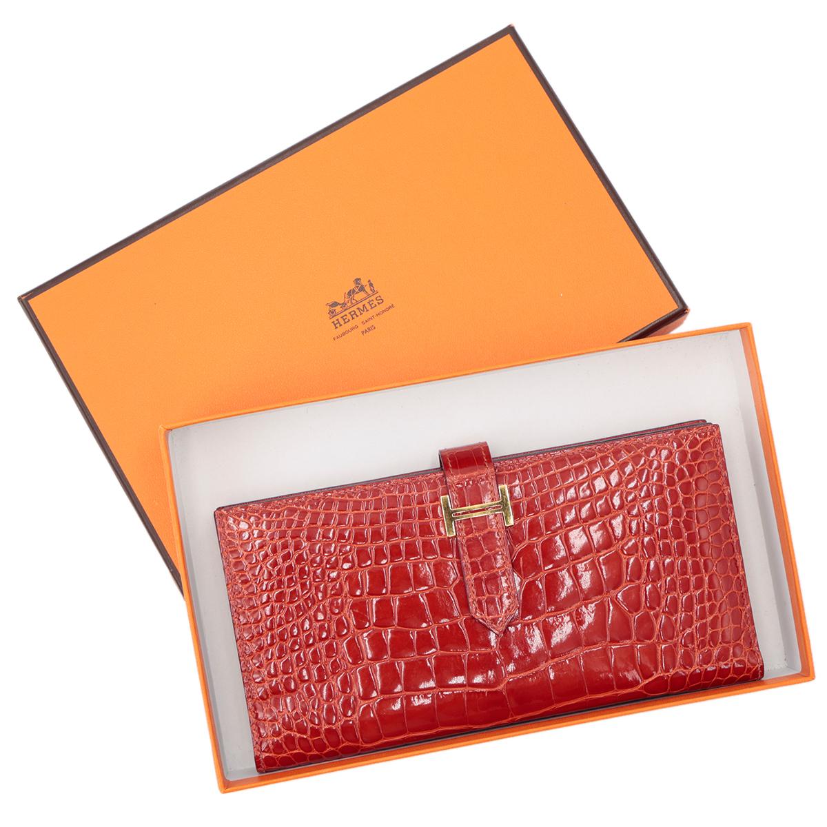 Very Good ( Rank A) HERMÈS Bearn Soufflet Sanguine (9M) Alligator Gold hardware Square R (2014) - 26