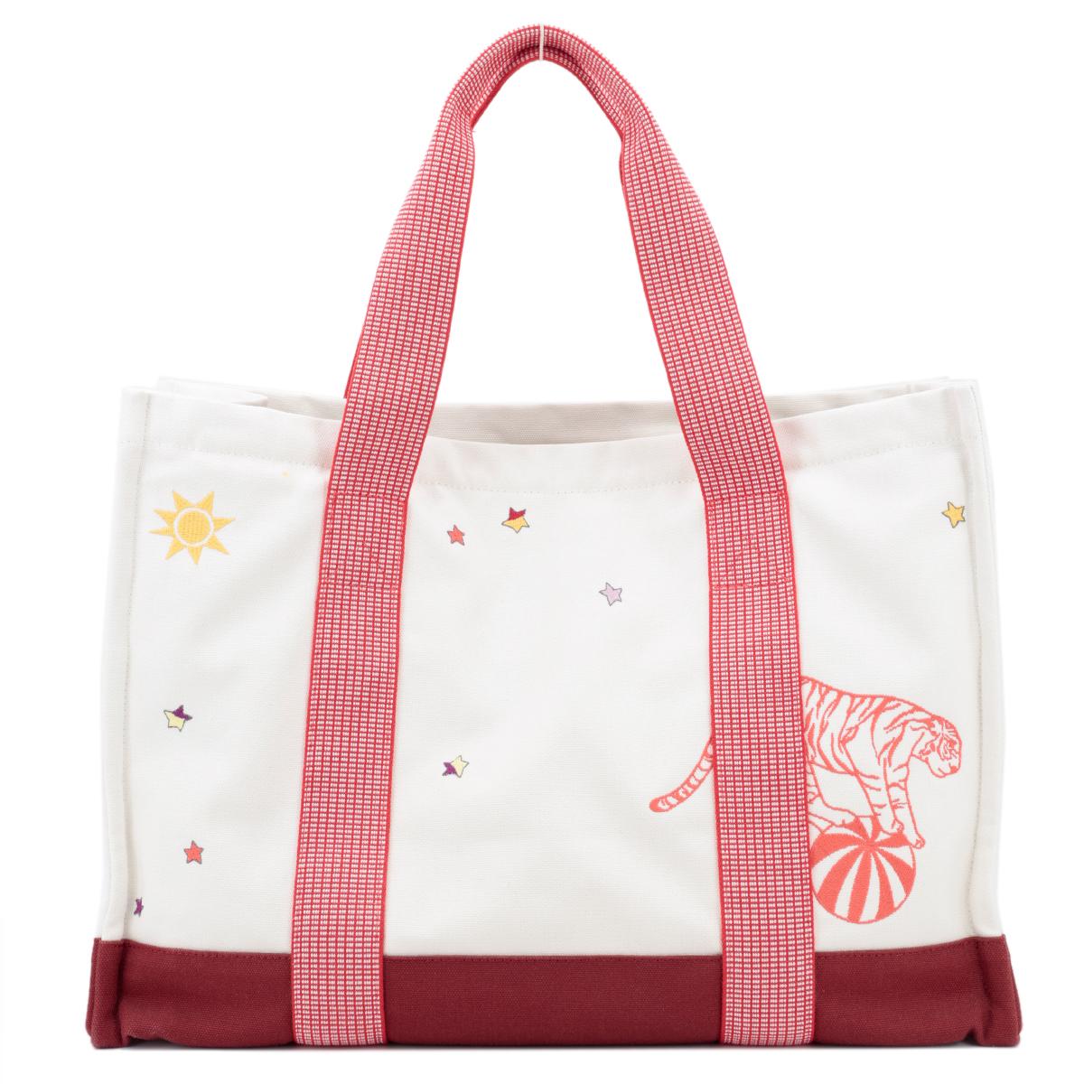 HERMÈS エルメス マザーズバッグ ホワイト レッド  コットン 100% ポリエステル シルバー金具 - 3