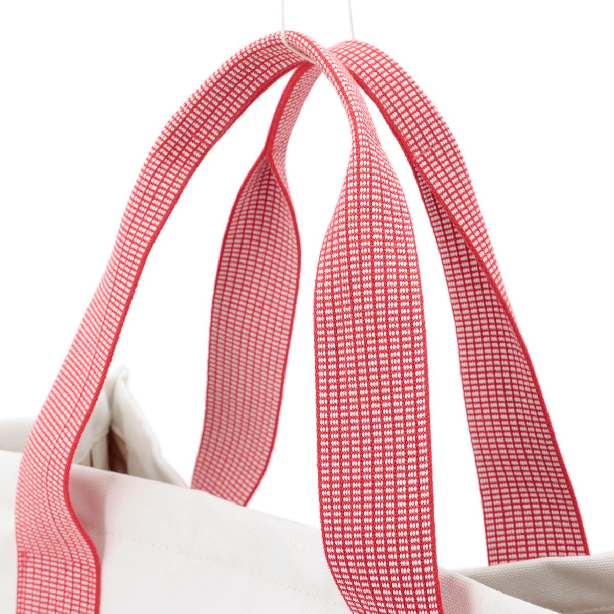 HERMÈS エルメス マザーズバッグ ホワイト レッド  コットン 100% ポリエステル シルバー金具 - 6