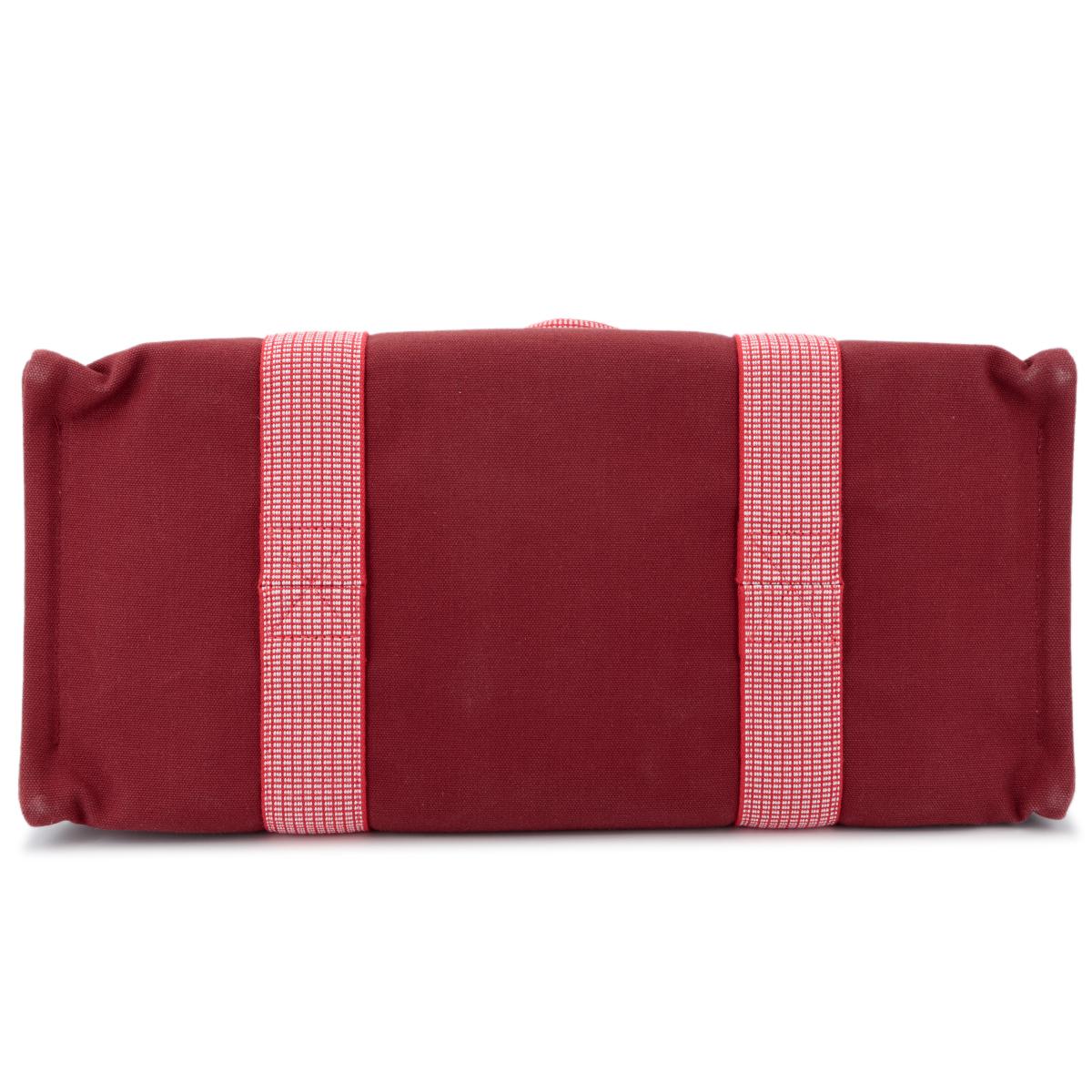 HERMÈS エルメス マザーズバッグ ホワイト レッド  コットン 100% ポリエステル シルバー金具 - 7